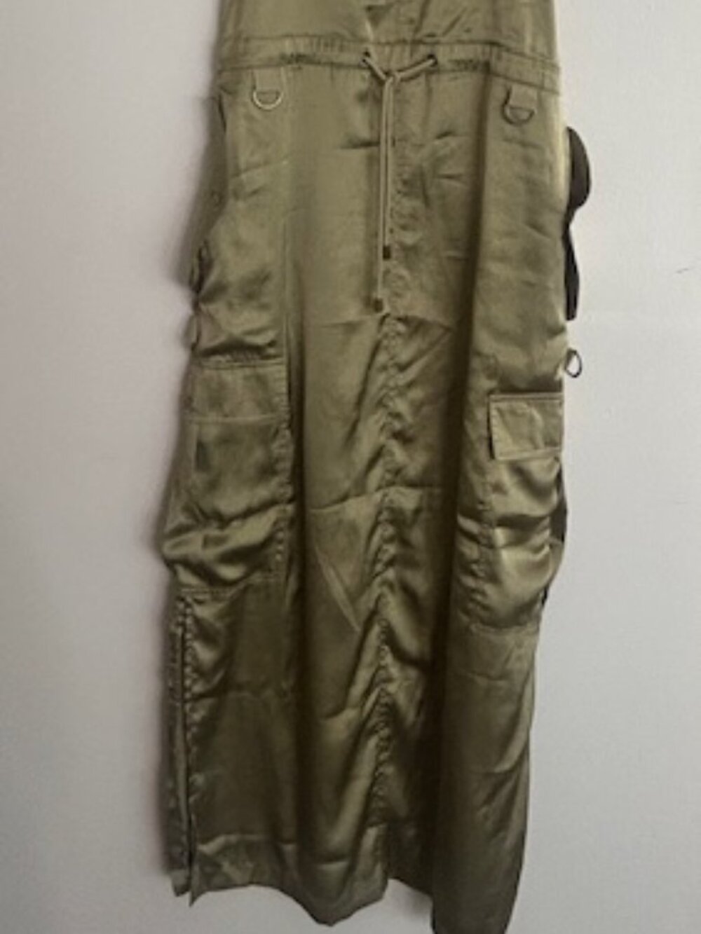 Anthropologie Love The Label Moss Green Utility Strap SatinJumper Midi Dress NWT - Picture 10 of 16